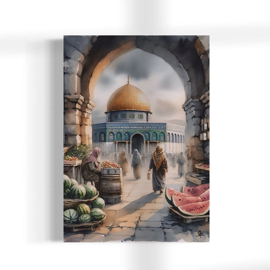 Al Quds Market | Watercolour - Palestine Wall Art Canvas Print