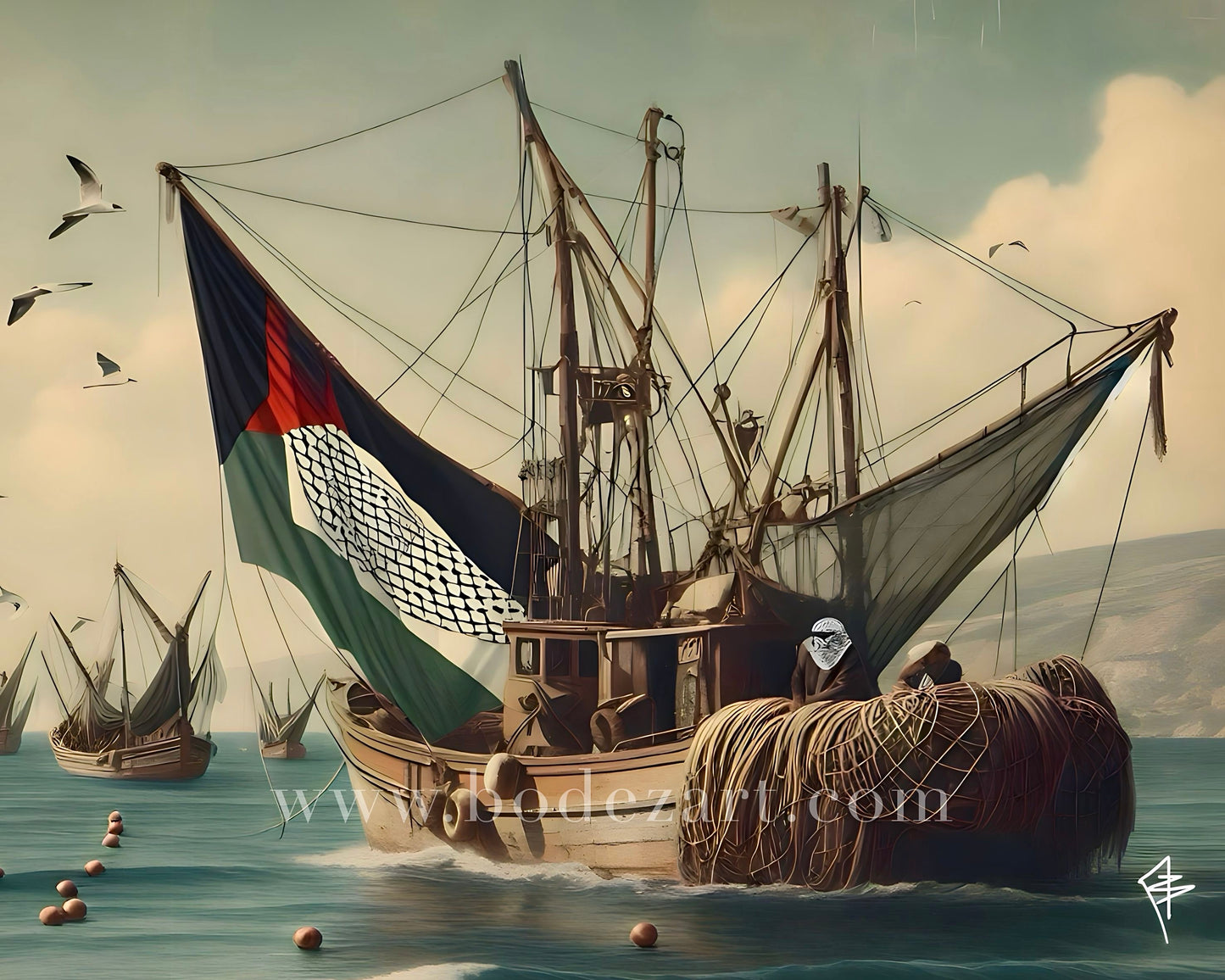 The Palestinian Fishermen - Framed Art Print