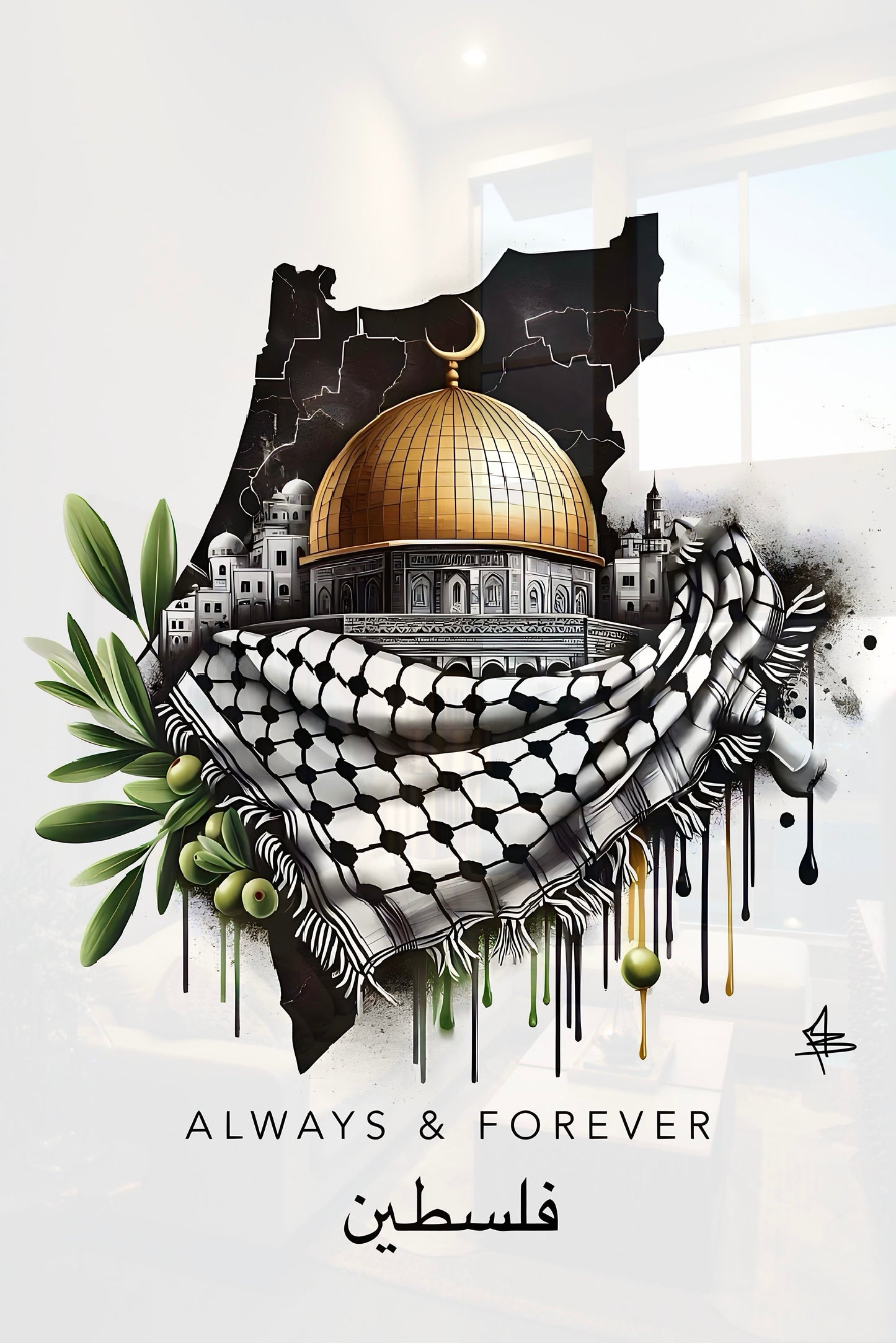 Always & Forever Dome Of The Rock - Palestine Graffiti Glass Wall Art