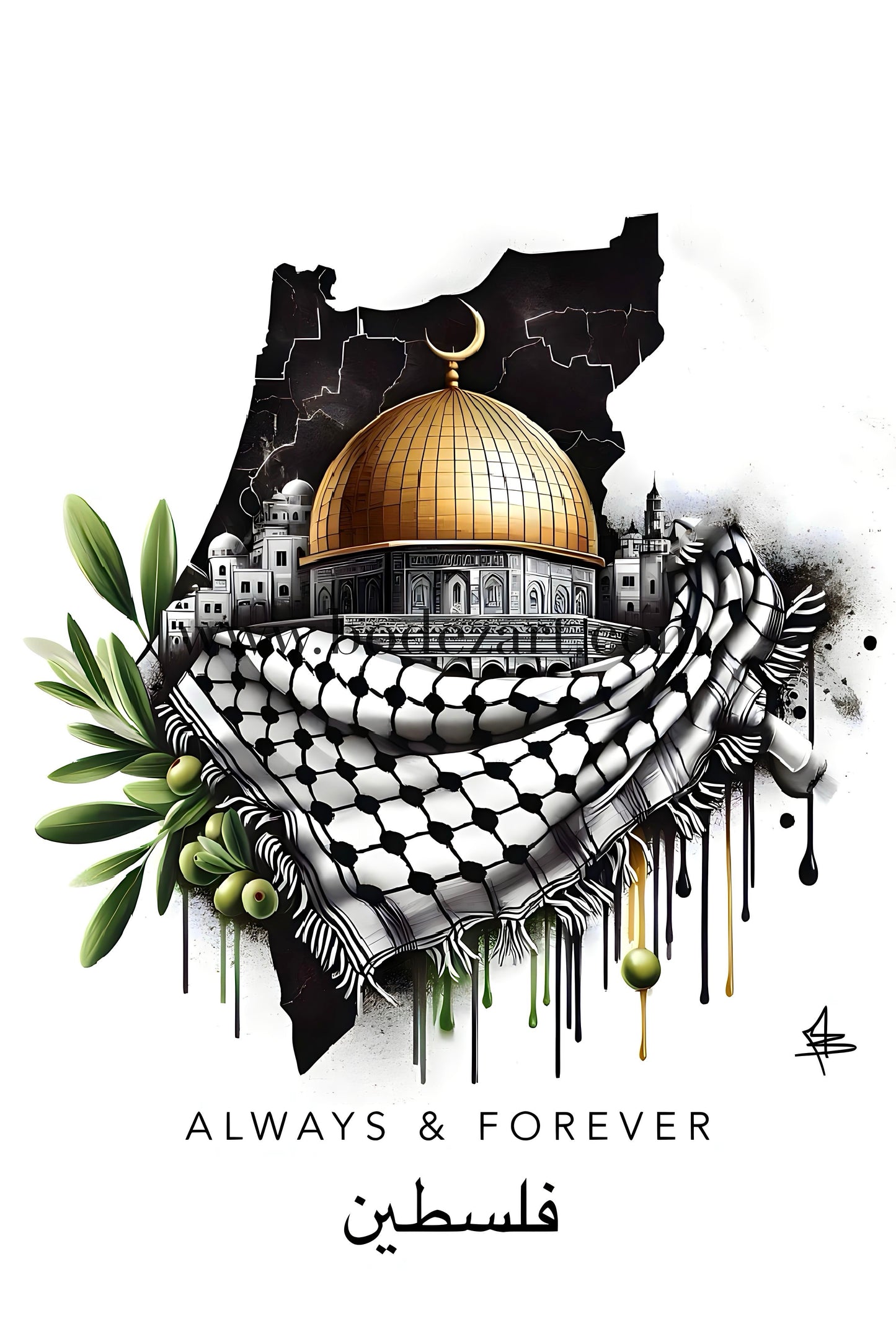 Always & Forever Dome Of The Rock - Palestine Graffiti Glass Wall Art