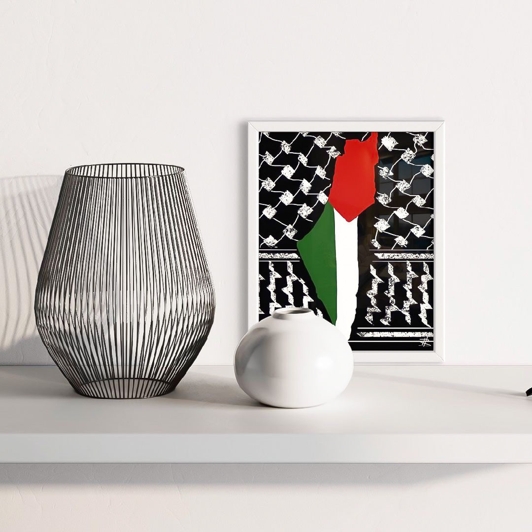 Palestinian Keffiyeh Map - Framed Islamic Art Print