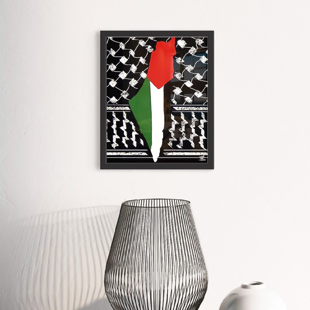 Palestinian Keffiyeh Map - Framed Islamic Art Print