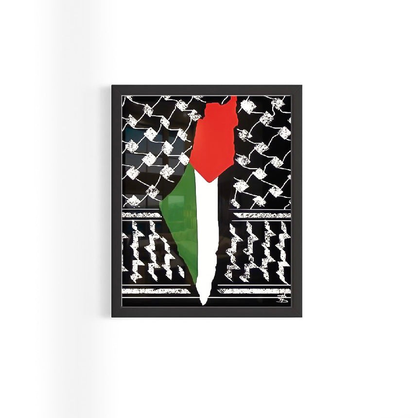 Palestinian Keffiyeh Map - Framed Islamic Art Print