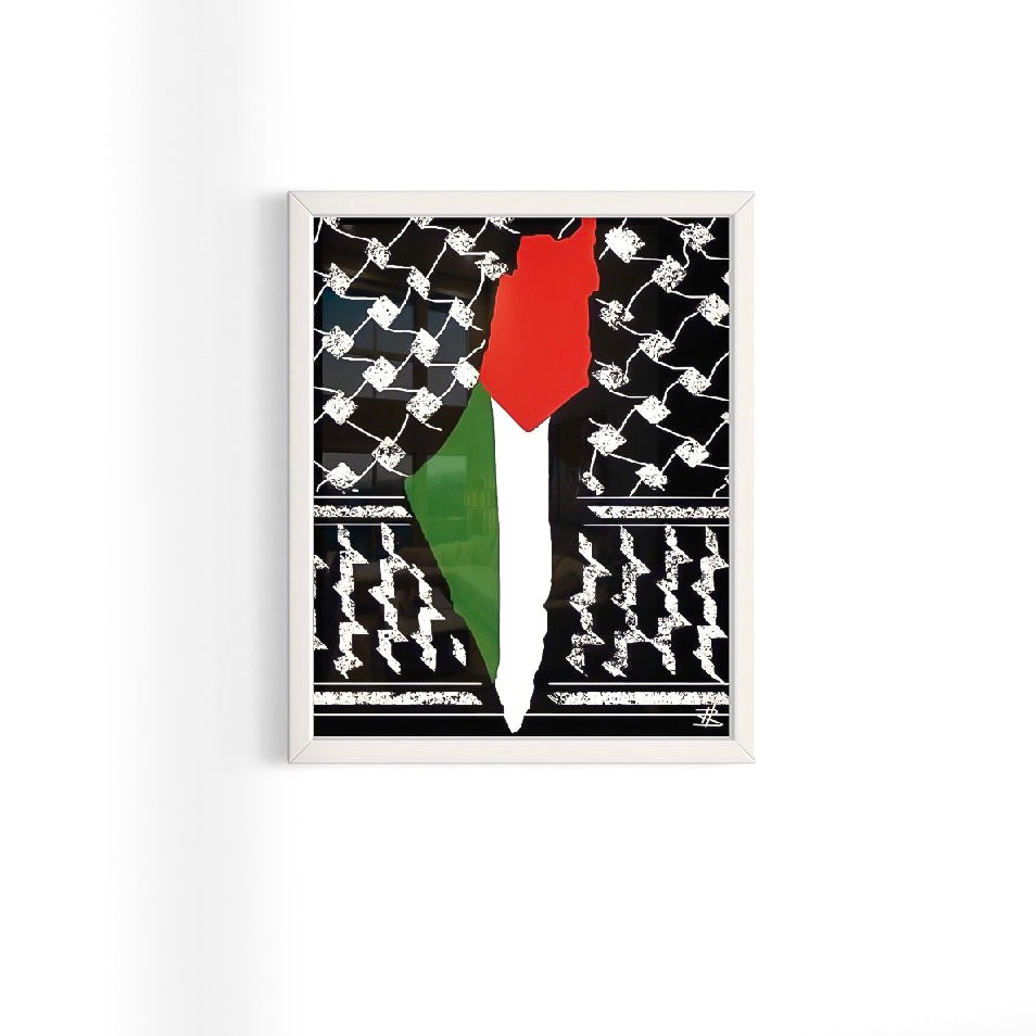 Palestinian Keffiyeh Map - Framed Islamic Art Print