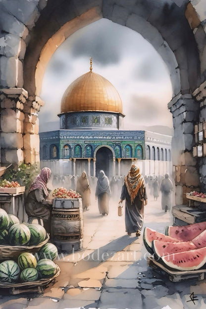 Al Quds Market | Watercolour - Palestine Wall Art