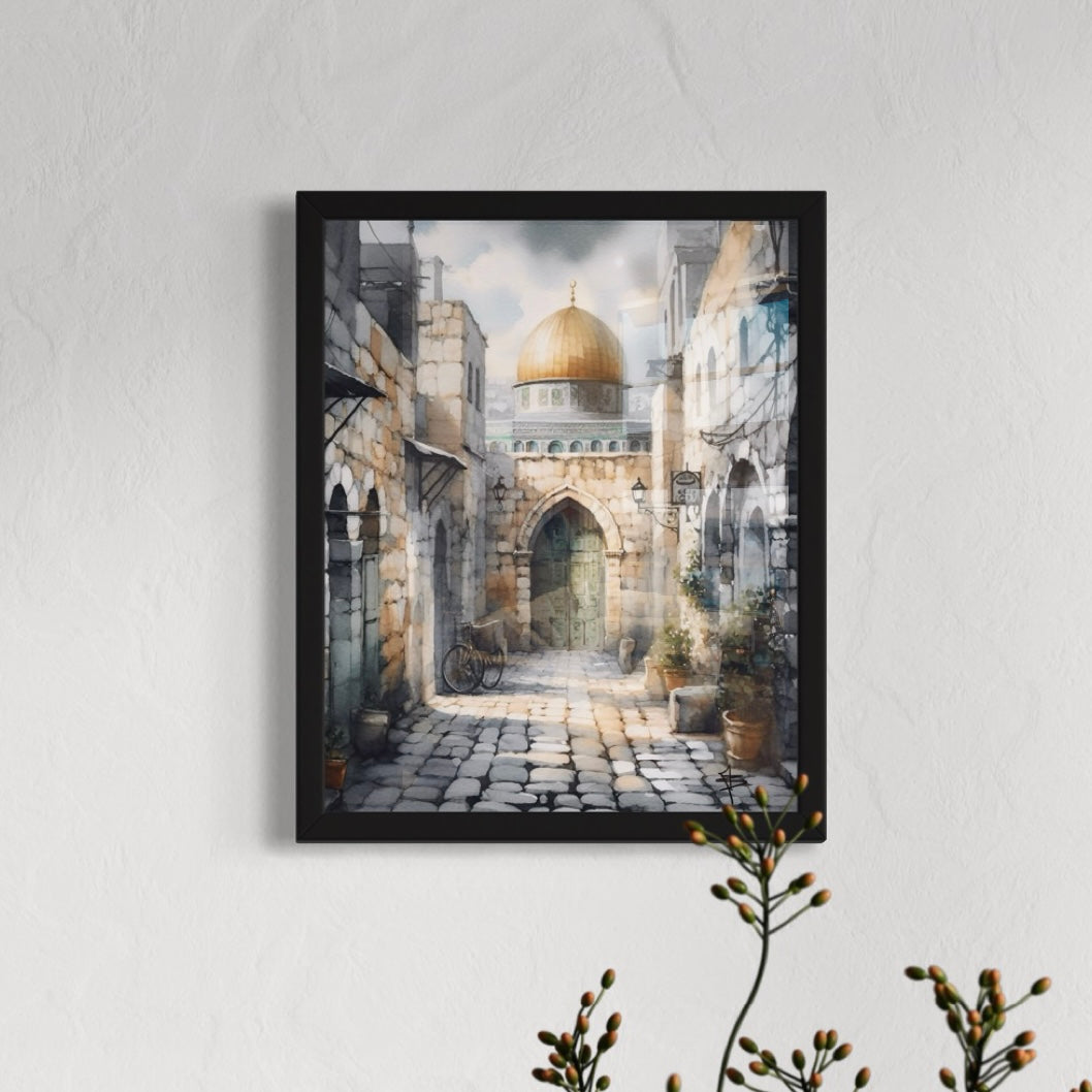 Al Quds | Watercolour - Framed Islamic Art Print