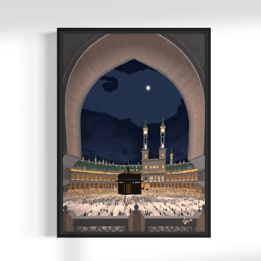 Kaaba With A View - Islamic Wall Art Framed Canvas Print