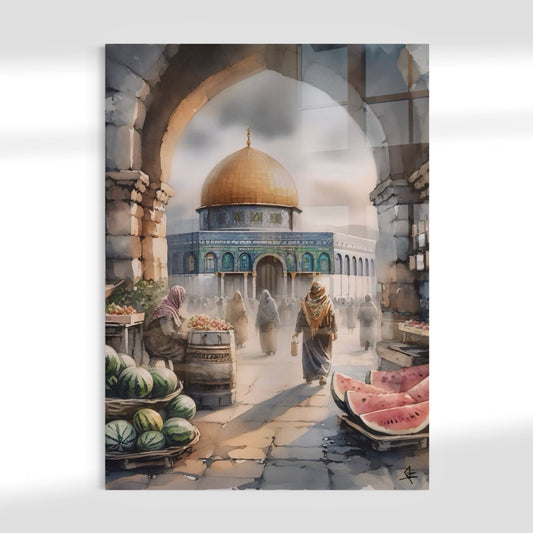 Al Quds Market | Watercolour - Palestine Glass Wall Art