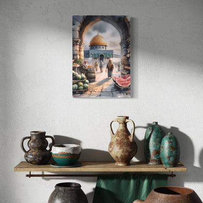 Al Quds Market | Watercolour - Palestine Wall Art Canvas Print