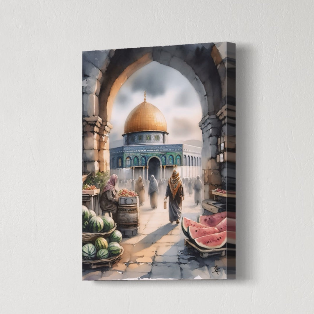 Al Quds Market | Watercolour - Palestine Wall Art Canvas Print