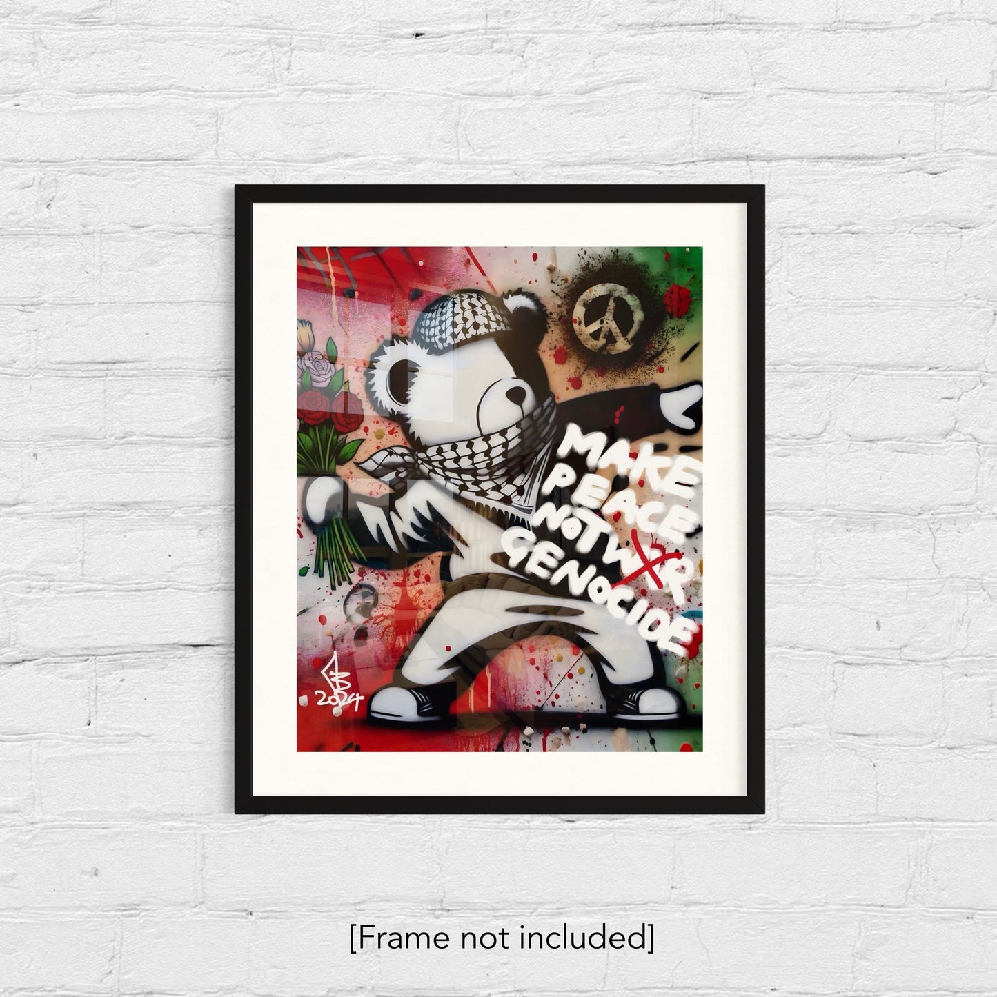 Make Peace Bear | Palestine Graffiti - Wall Art Poster Print