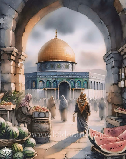 Al Quds Market | Watercolour - Framed Islamic Art Print