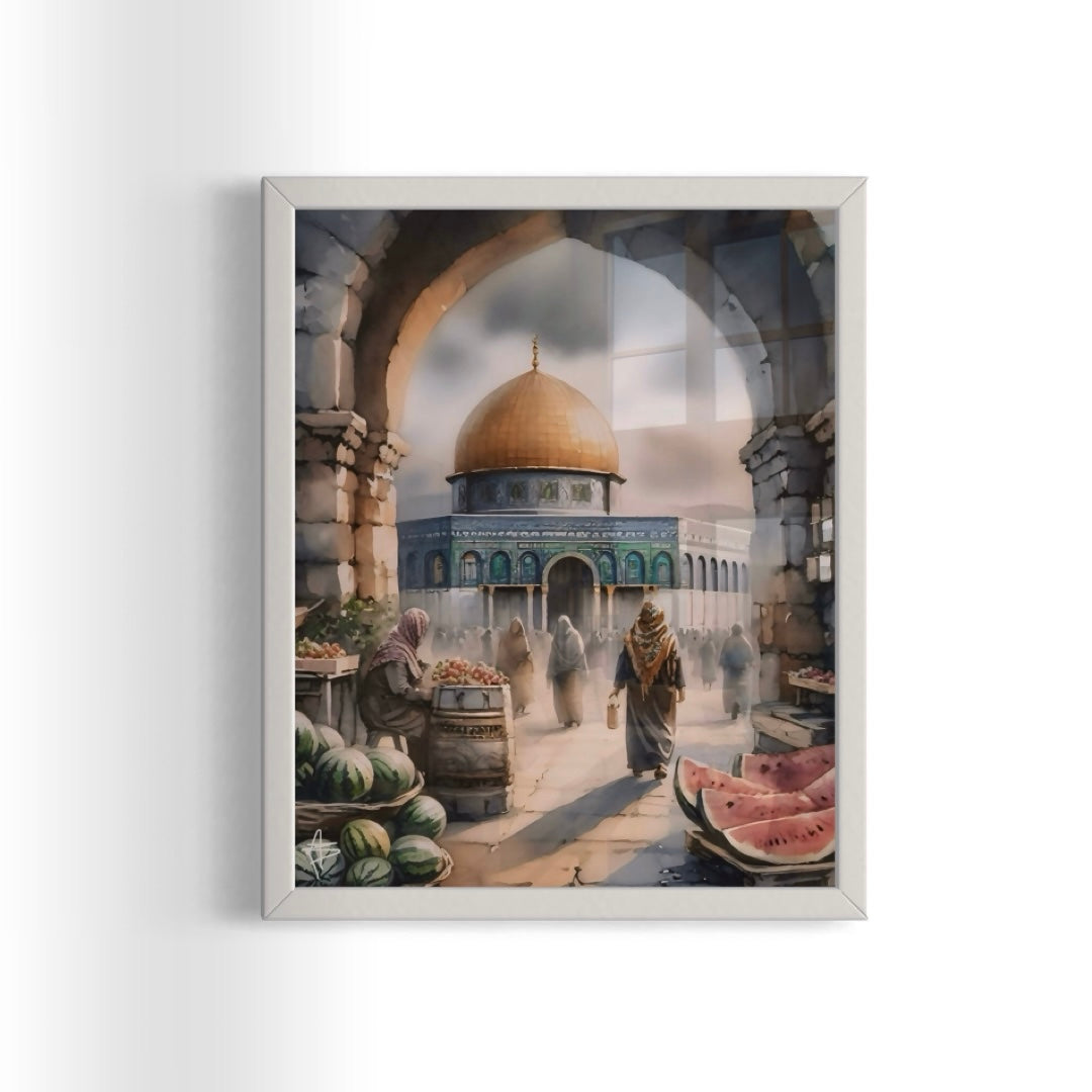 Al Quds Market | Watercolour - Framed Islamic Art Print