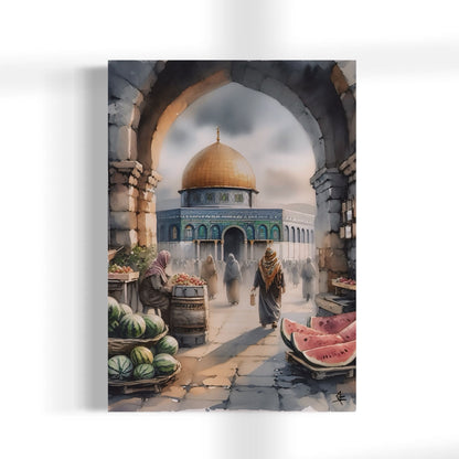 Al Quds Market | Watercolour - Palestine Wall Art Canvas Print