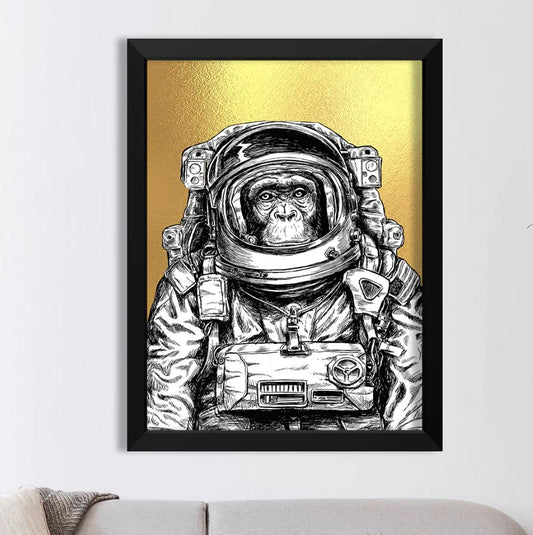 Limited Edition Banksy Space Chimp - Gold Foil Print Wall Art