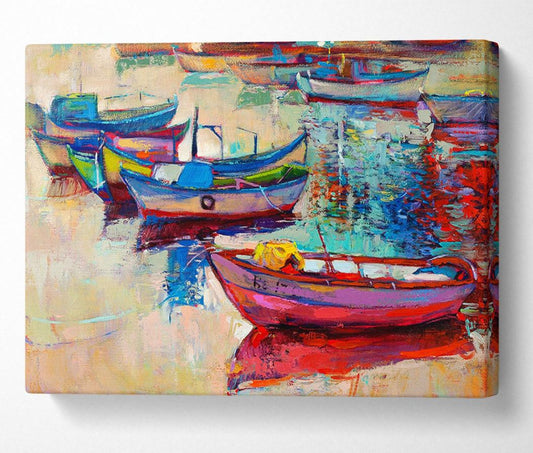 Colourful Boats On The Water - Abstract Canvas Wall Art