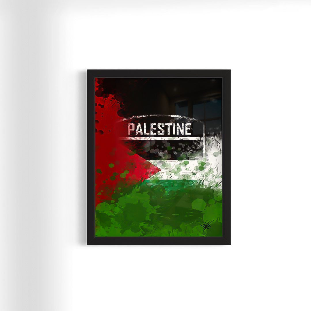 Palestine Flag Emblem - Paint Splatter Framed Art Print