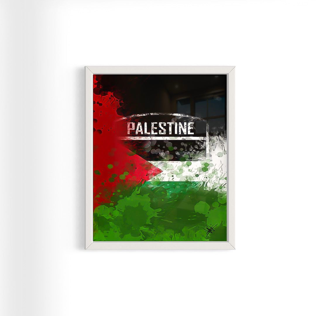 Palestine Flag Emblem - Paint Splatter Framed Art Print