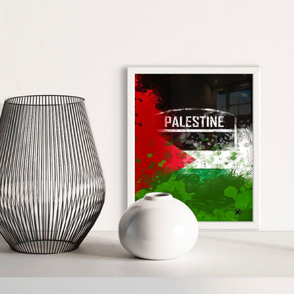 Palestine Flag Emblem - Paint Splatter Framed Art Print