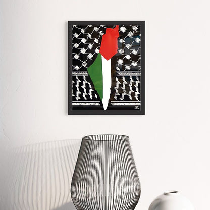 Palestinian Keffiyeh Map -  Framed Islamic Art Print