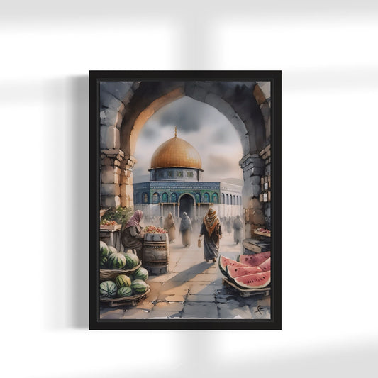Al Quds Market - Watercolour Palestine | Framed Canvas Print