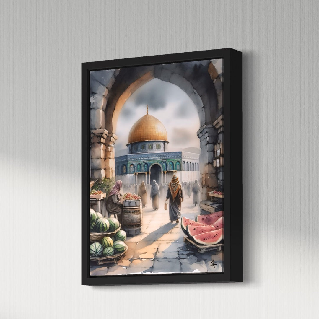 Al Quds Market - Watercolour Palestine | Framed Canvas Print