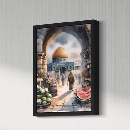 Al Quds Market - Watercolour Palestine | Framed Canvas Print