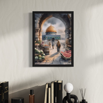 Al Quds Market - Watercolour Palestine | Framed Canvas Print