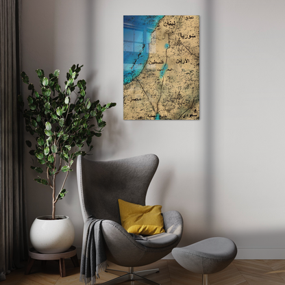 Al-Sham - Arabic Map Of Country’s East Of The Mediterranean - Glass Wall Art