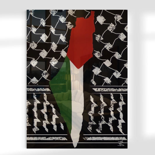 Palestinian Keffiyeh Map - Glass Wall Art