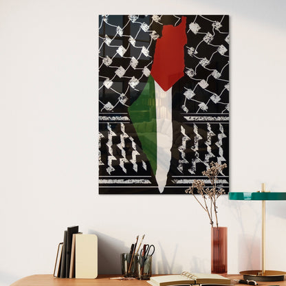 Palestinian Keffiyeh Map - Glass Wall Art