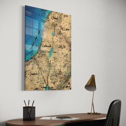 Al-Sham - Arabic Map Of Country’s East Of The Mediterranean - Glass Wall Art