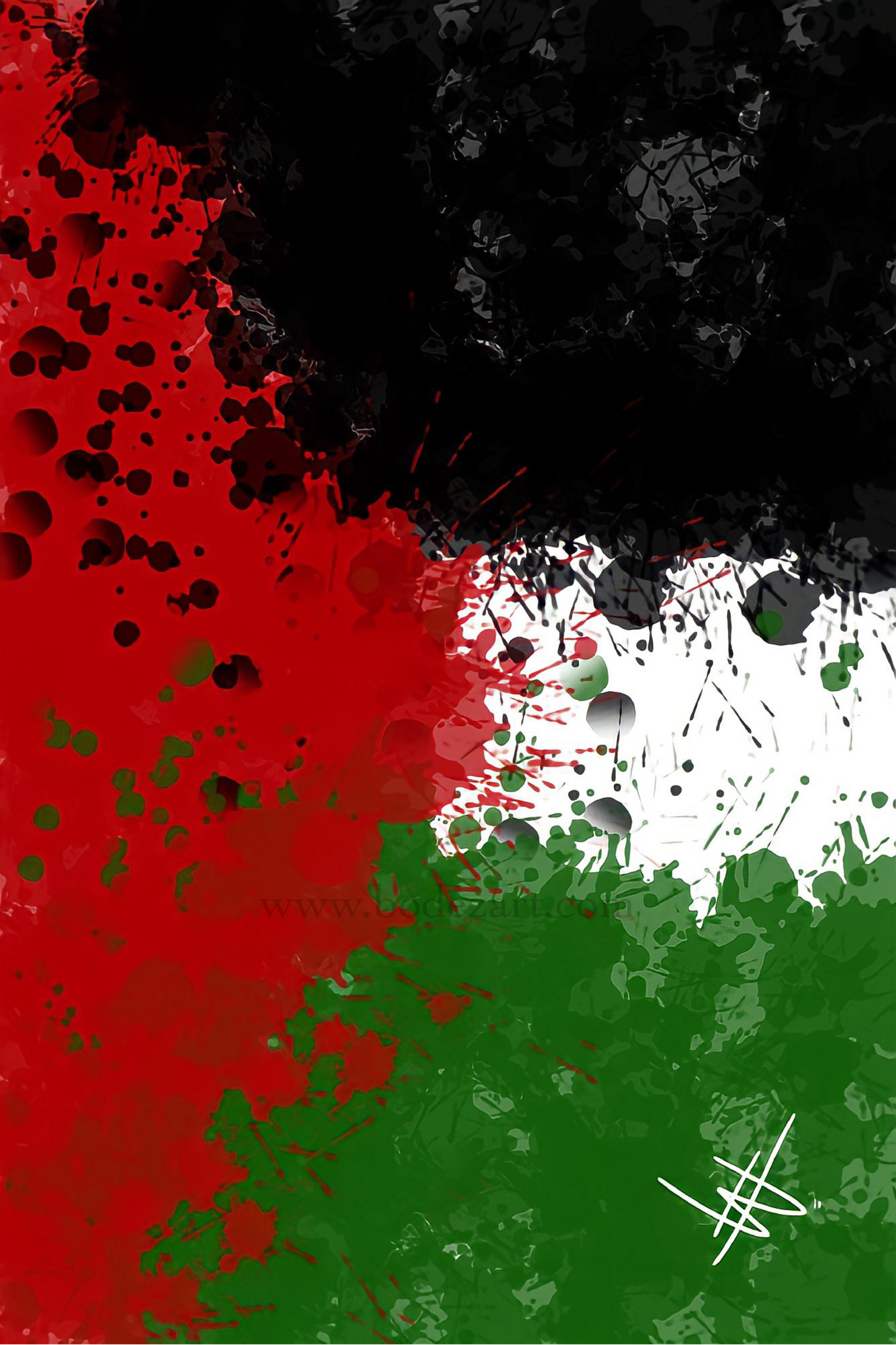 Palestine Grunge Flag - Paint Splatter Wall Art