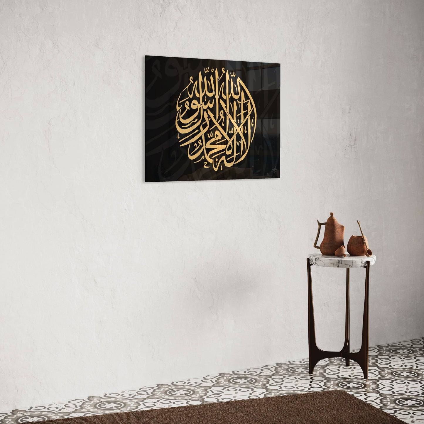 Kalima Tayyab | Kiswah Inspired - Gold On Black Islamic Glass Wall Art