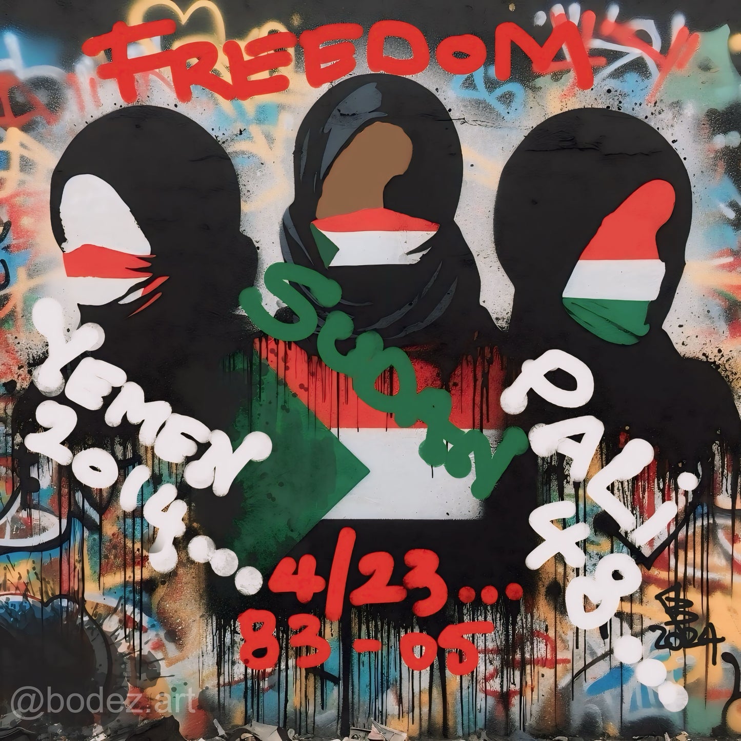 Freedom For Yemen, Sudan, Palestine | Graffiti Canvas Print