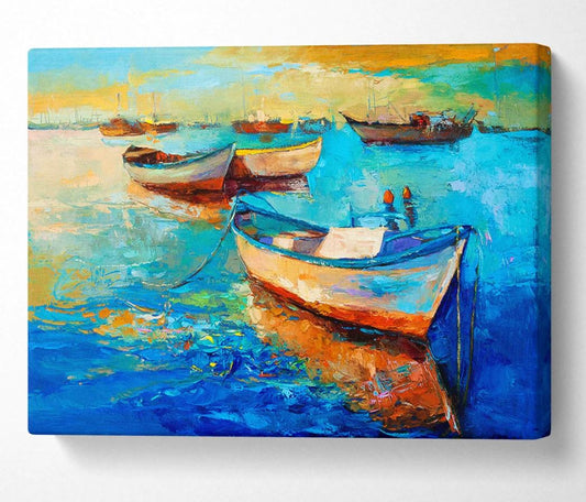 Sail Boats On Sunset Waters - Abstract Canvas Wall Art